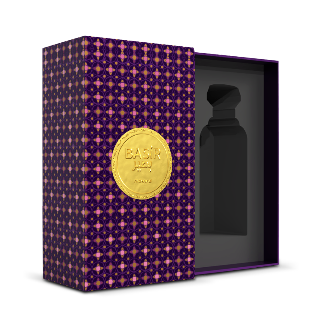 Embalagem perfume Basir Mawwal Arabia 100ml — caixa roxa com dourado