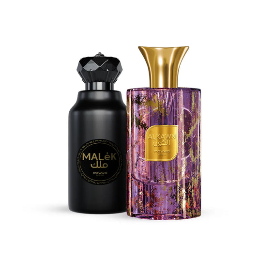 Kit Perfumes Árabes Mawwal Malek Unissex 100ml EDP & Alkawn Unissex 100ml EDP