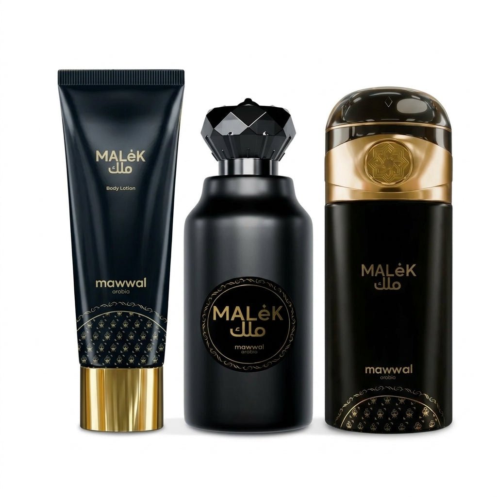 Kit Completo Perfume Árabe Unissex Malek — Perfume + Spray + Creme - Mawwal Arábia Brasil