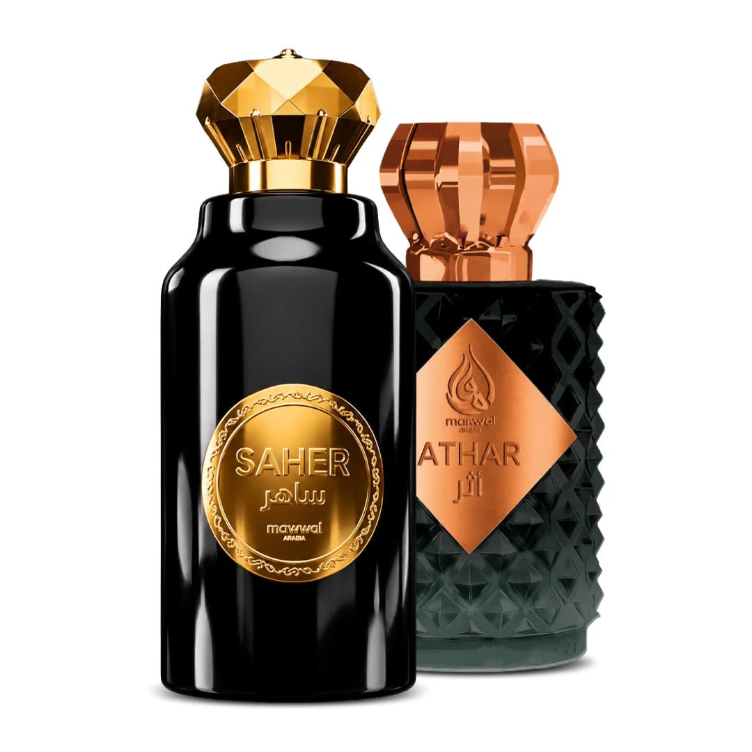Kit Perfumes Árabes Mawwal Saher Masculino 100ml EDP & Athar Masculino 100ml EDP - Mawwal Arábia Brasil